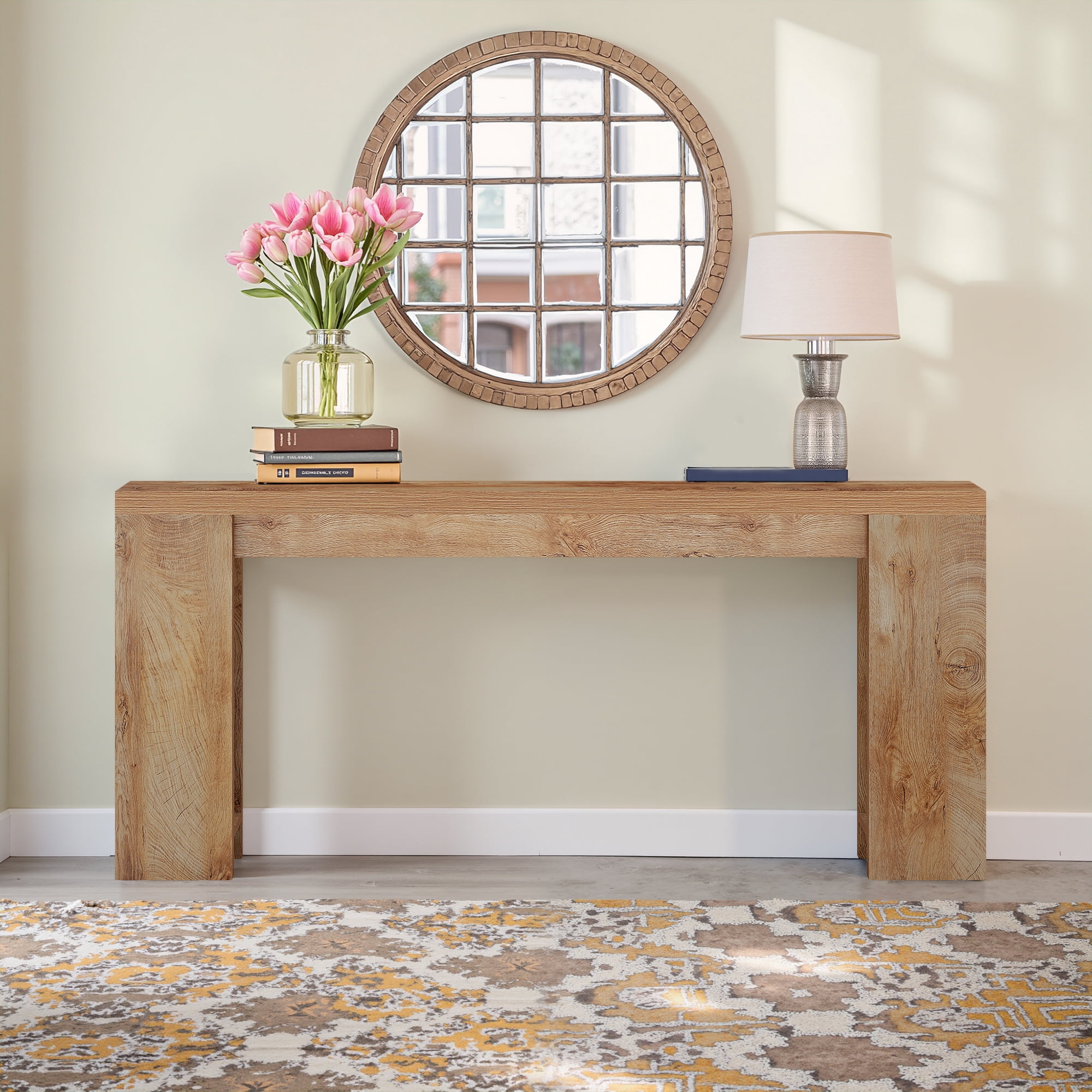 MAYEERTY Stylish Console Table with Abstract Texture Top, Clutter-Free Storage for Collectibles