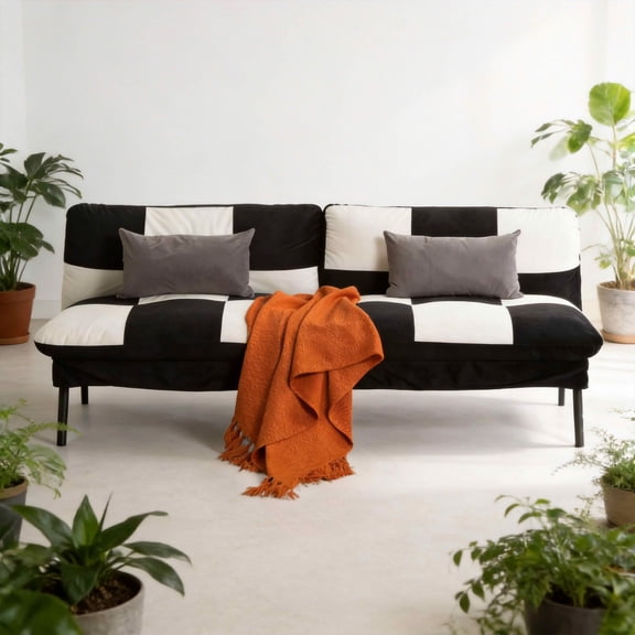 MAYEERTY 70" Convertible Futon Sofa Bed, Velvet 2-Seater Twin Sleeper Couch with 5-Position Split Back & Metal Frame, Ideal for Small Spaces