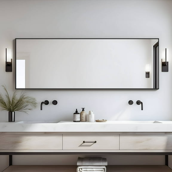 71"x 24" Aluminum Alloy Fine Edged Rectangular Full-Length Mirror with Bracket, Black