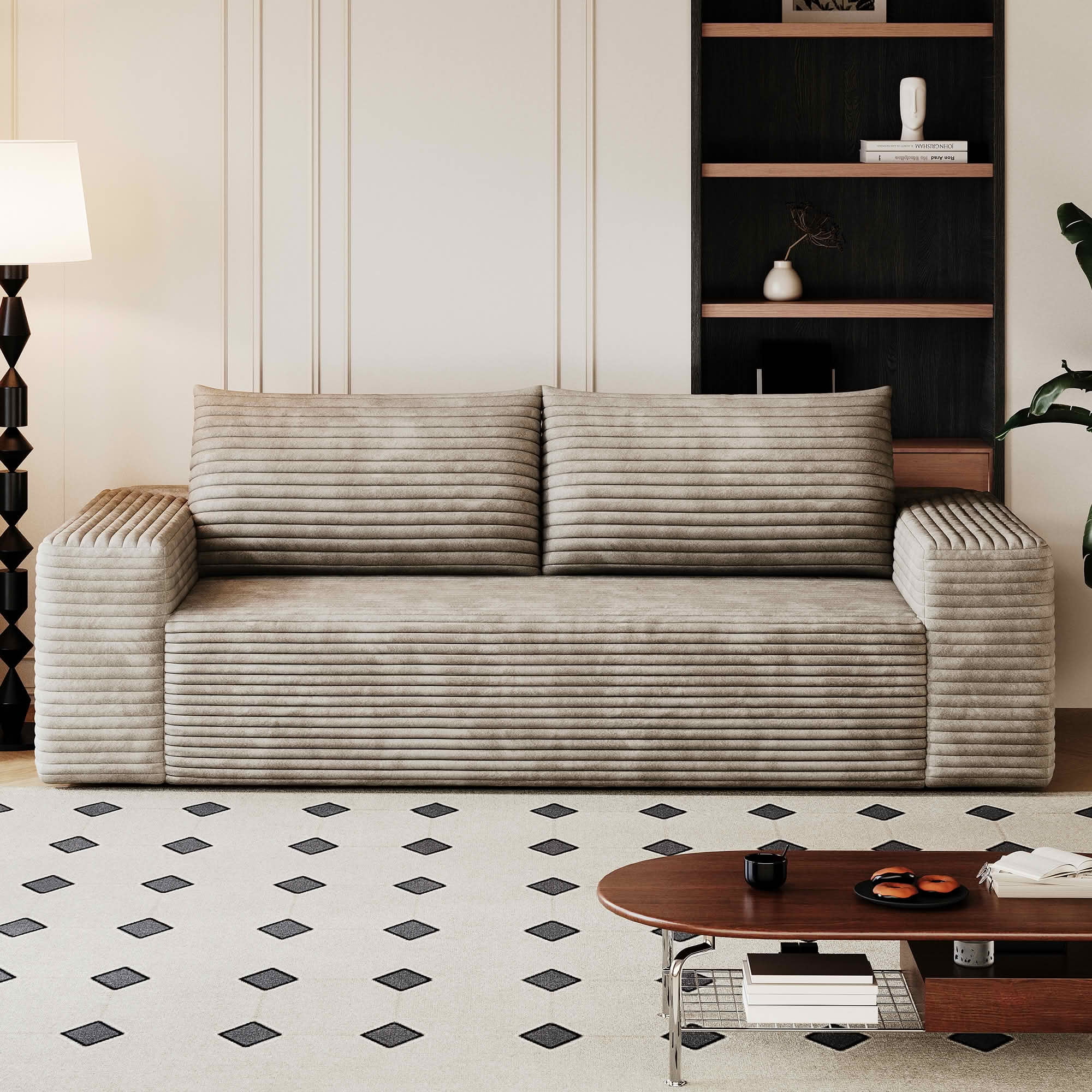 MAYEERTY 71" 3-Seater Corduroy Sofa, Deep Seat Comfy Couch, No Assembly, for Living Room Bedroom Conference Room, Camel