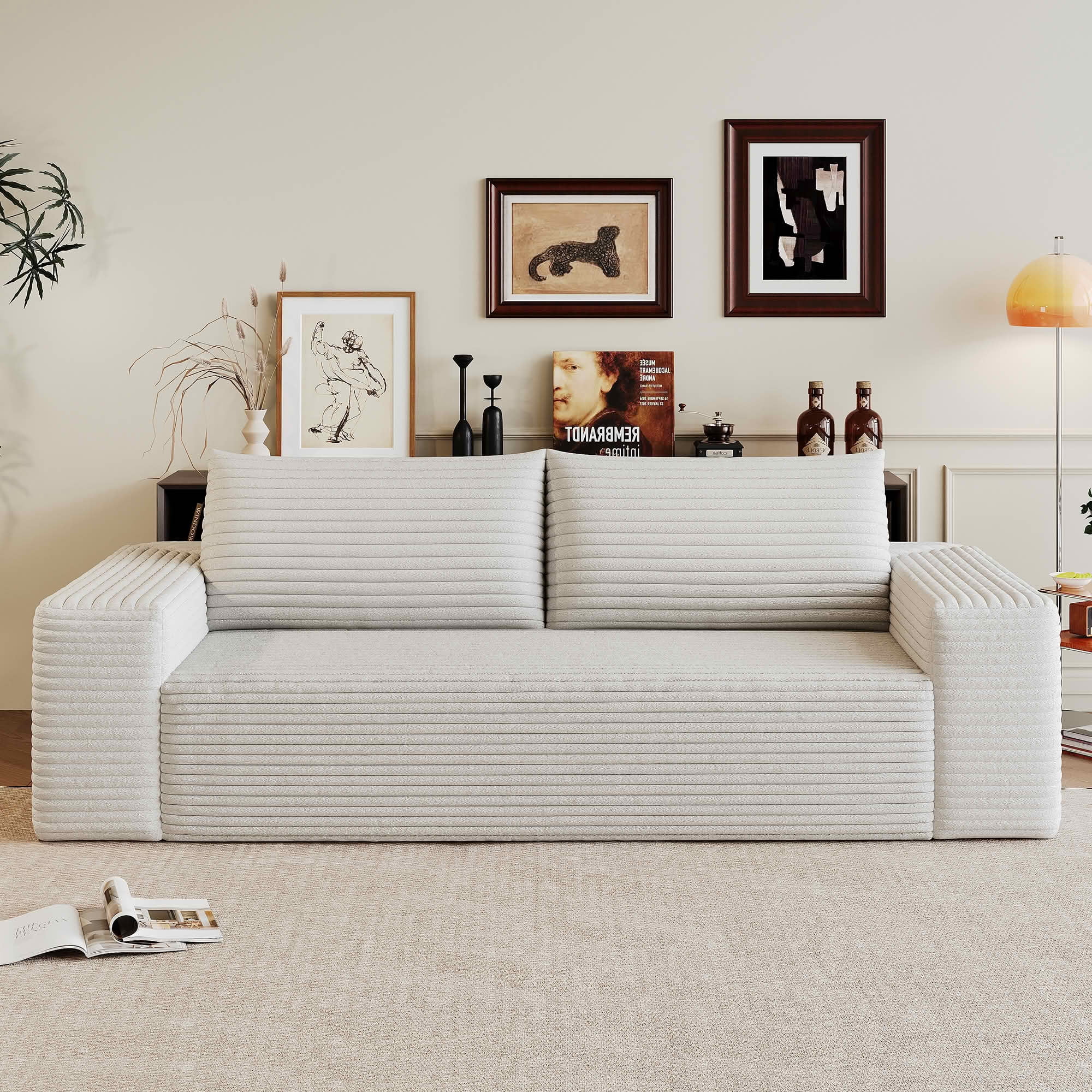 MAYEERTY 71" 3-Seater Corduroy Sofa, Deep Seat Comfy Couch, No Assembly, for Living Room Bedroom Conference Room, White