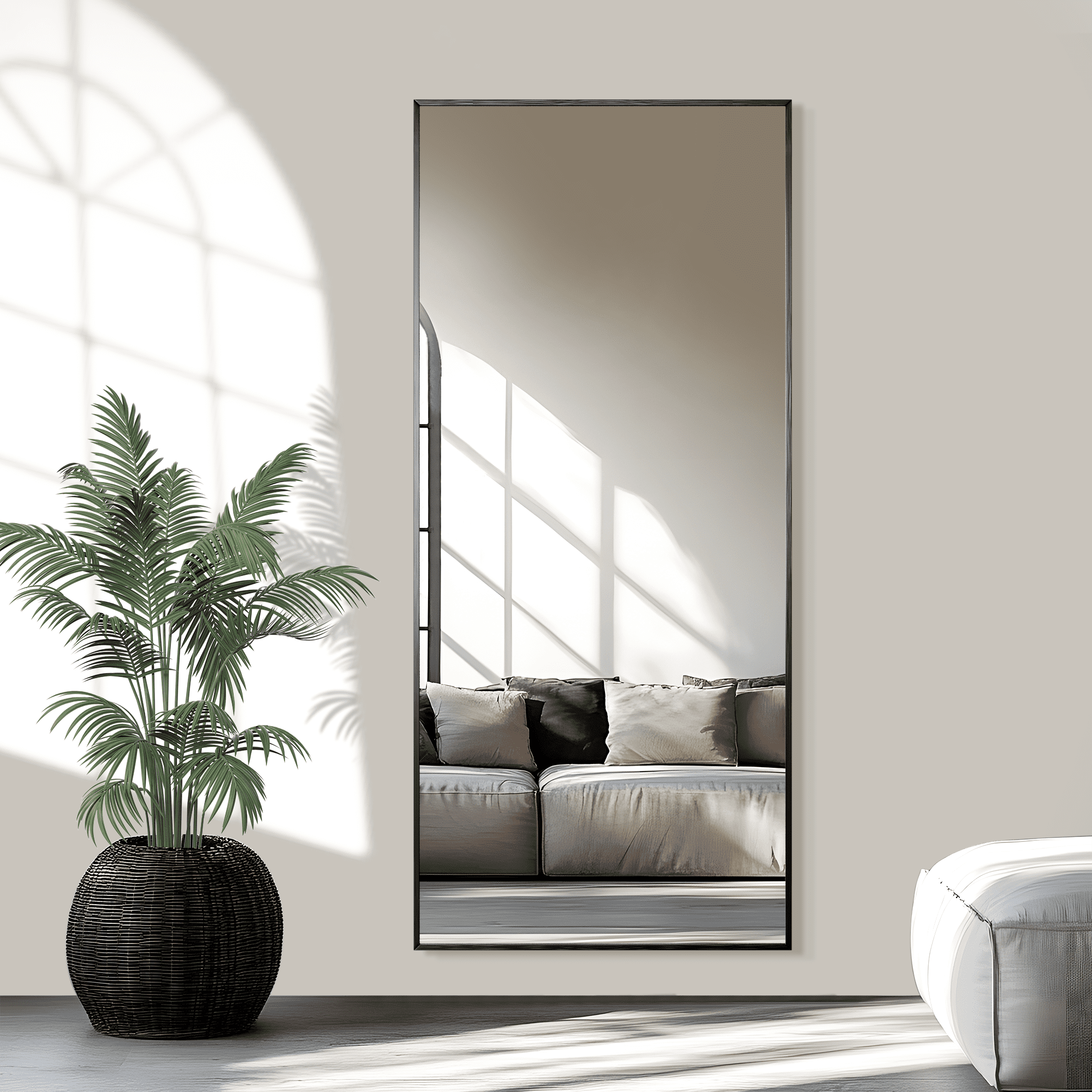 MAYEERTY 71*32*0.5in Full Body Mirror for Bedroom, Aluminum Frame, Right-Angle Rect with Stand, Black