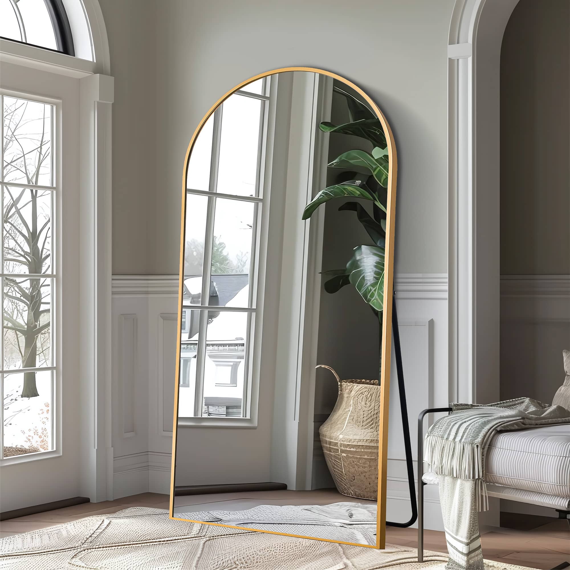 MAYEERTY 71" × 38" Arched Full Length Mirror Aluminium Alloy Floor Mirror, Gold