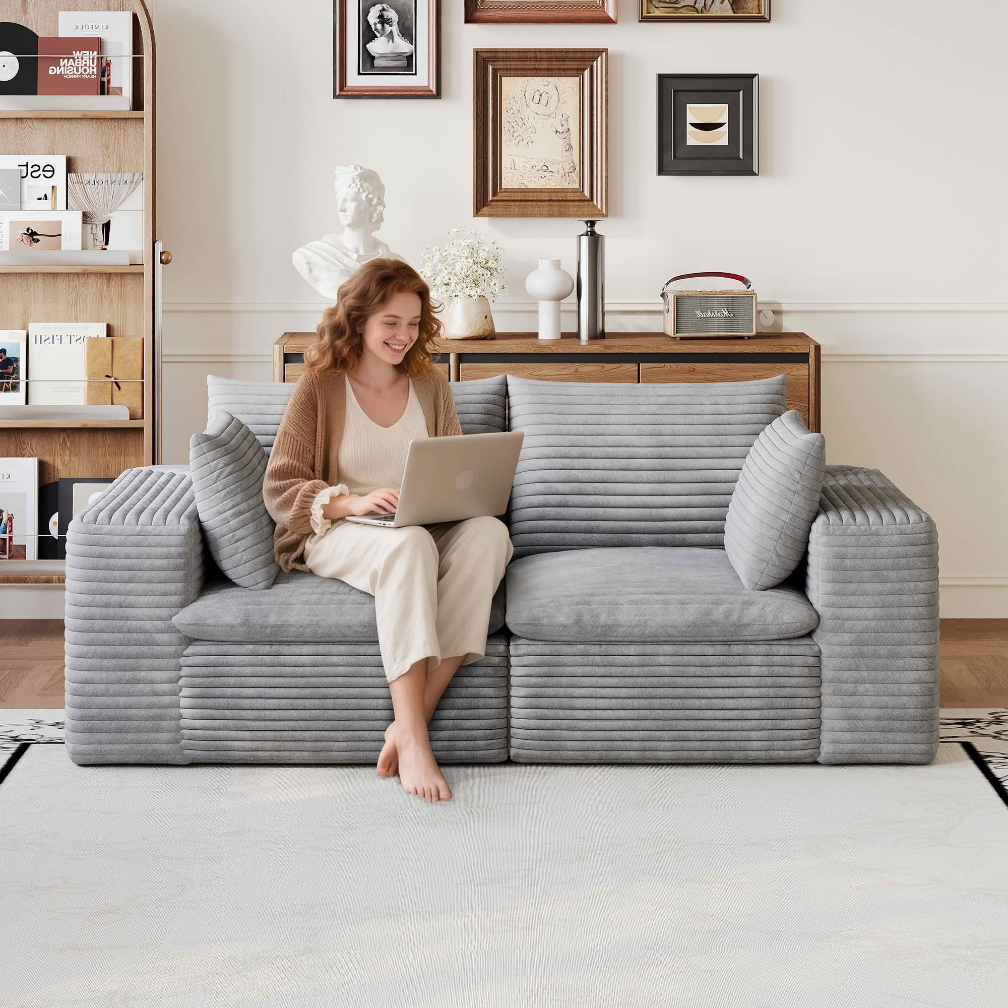 MAYEERTY 71" Cloud Modular Sofa, Plush Corduroy Deep Seat Couch, Double-Layer Removable Cushion, No Assembly DIY Combination Sofa for Living Room Bedroom Apartment