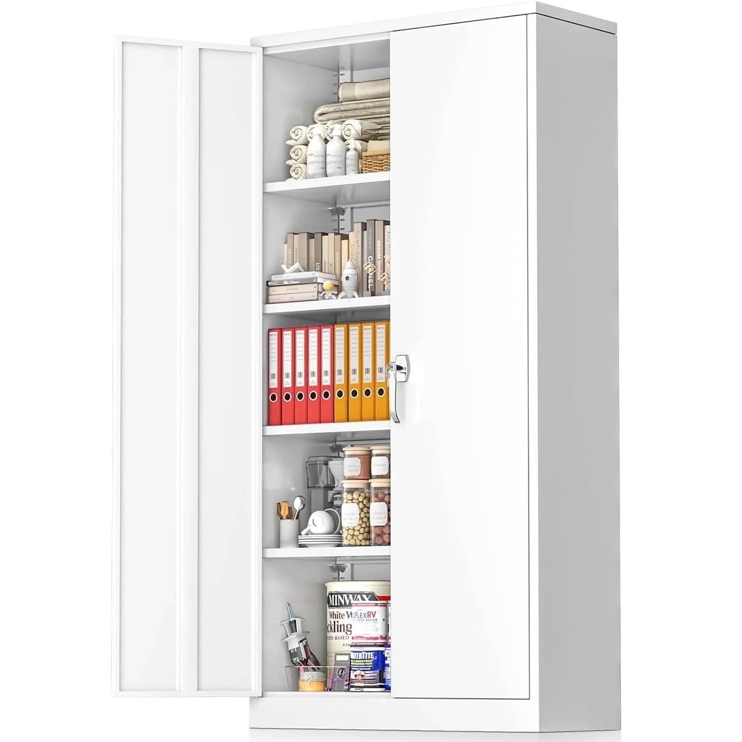 MAYEERTY 71-Inch Metal Storage Cabinet with Pegboard, Locking Garage Cabinet with Adjustable Shelves