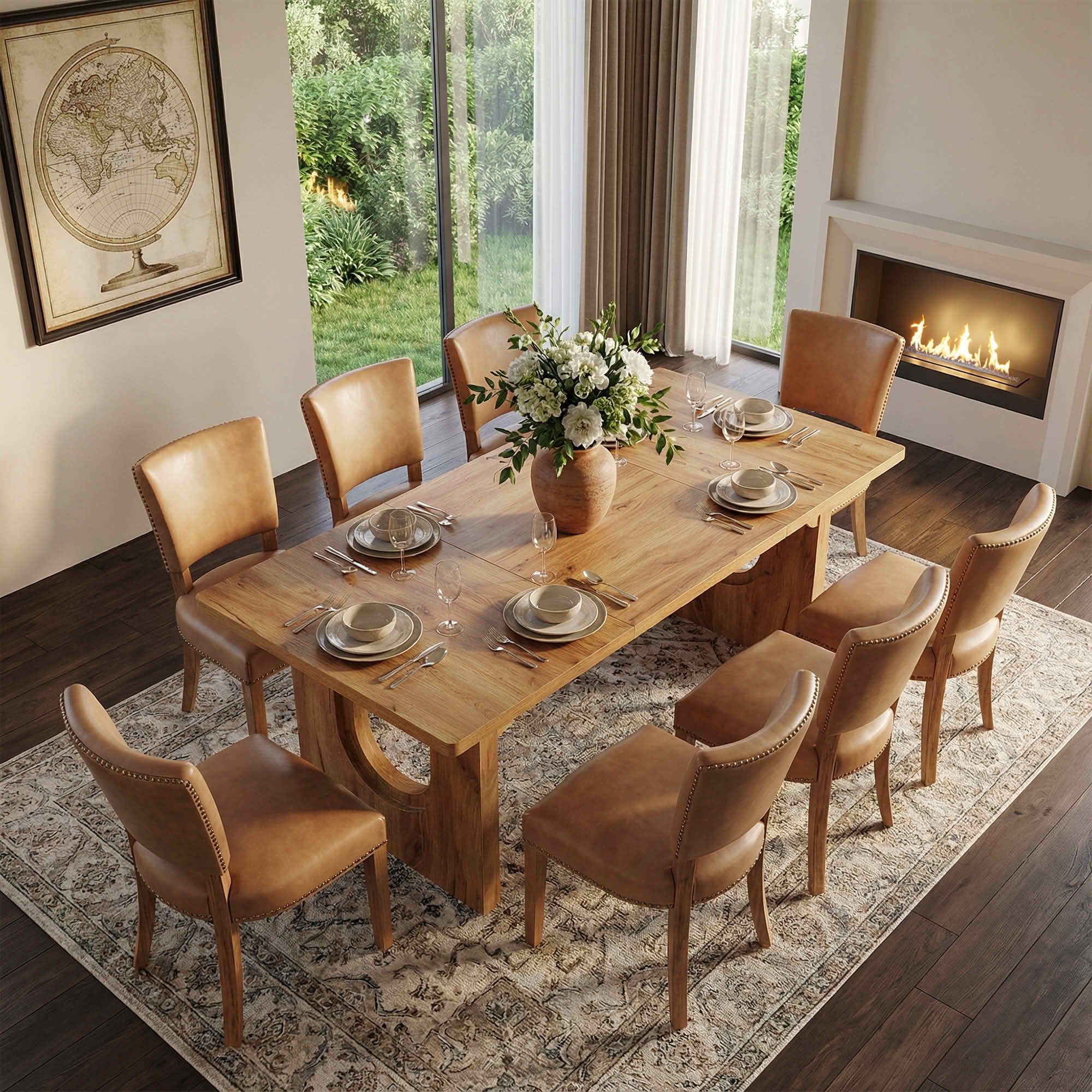 MAYEERTY 71 Inch Modern Rectangular Dining Table, Large Wood Kitchen Dinner Table with Double Pedestal Base for 6 to 8 People