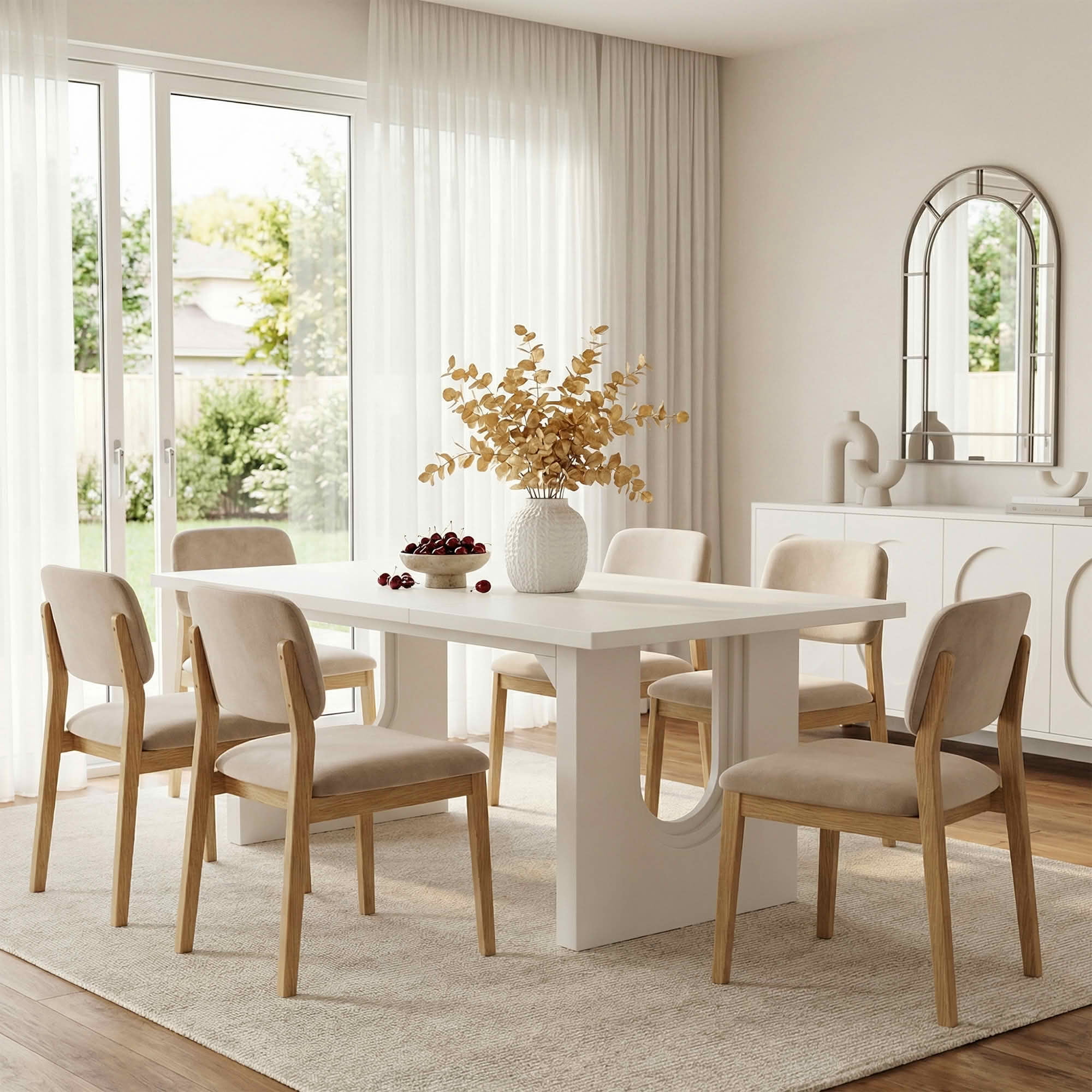 MAYEERTY 71 Inch Modern Rectangular Dining Table, Large Wood Kitchen Dinner Table with Double Pedestal Base for 6 to 8 People