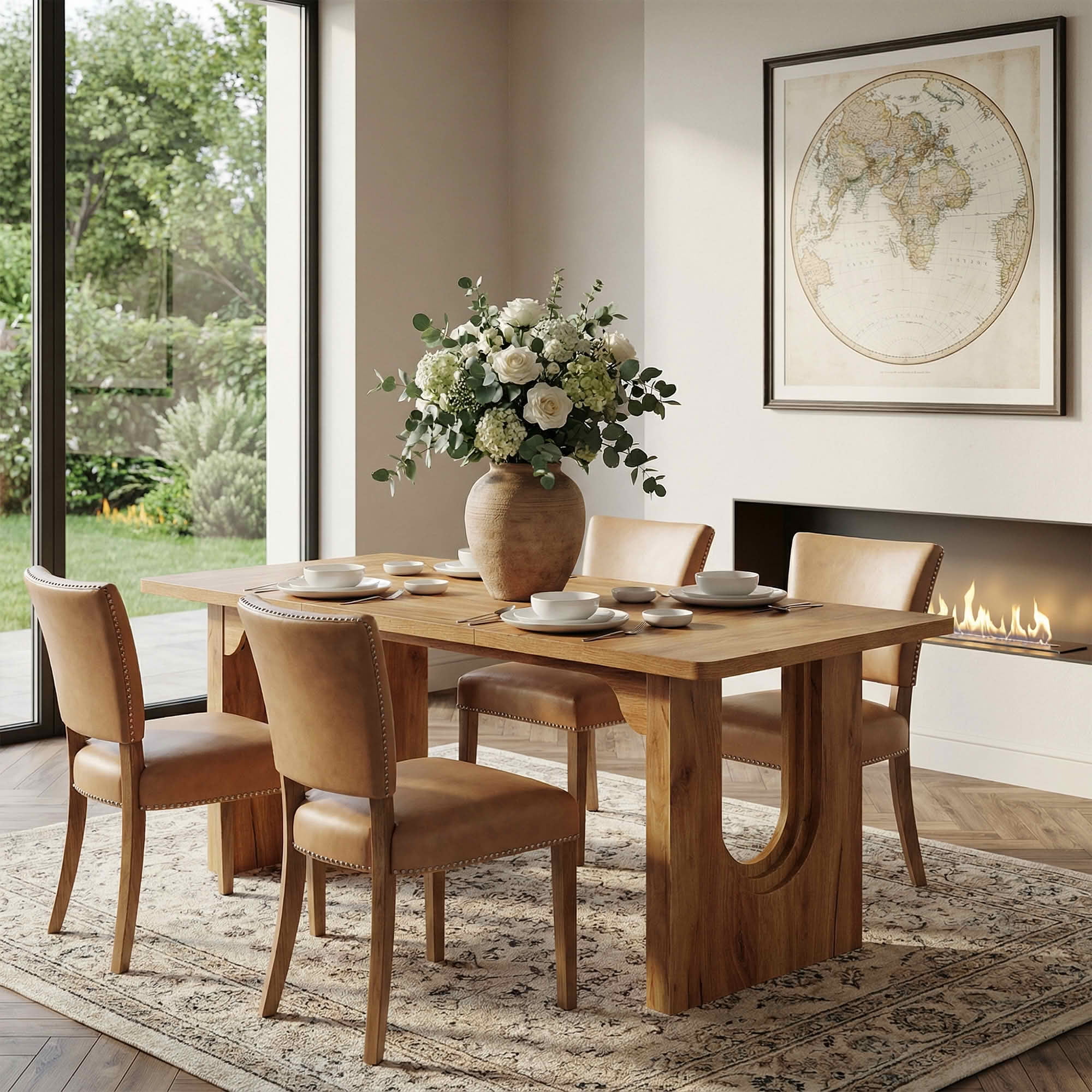 MAYEERTY 71 Inch Modern Rectangular Multi-Use Table, Large Wood Table with Double Pedestal Base for 6 to 8 People