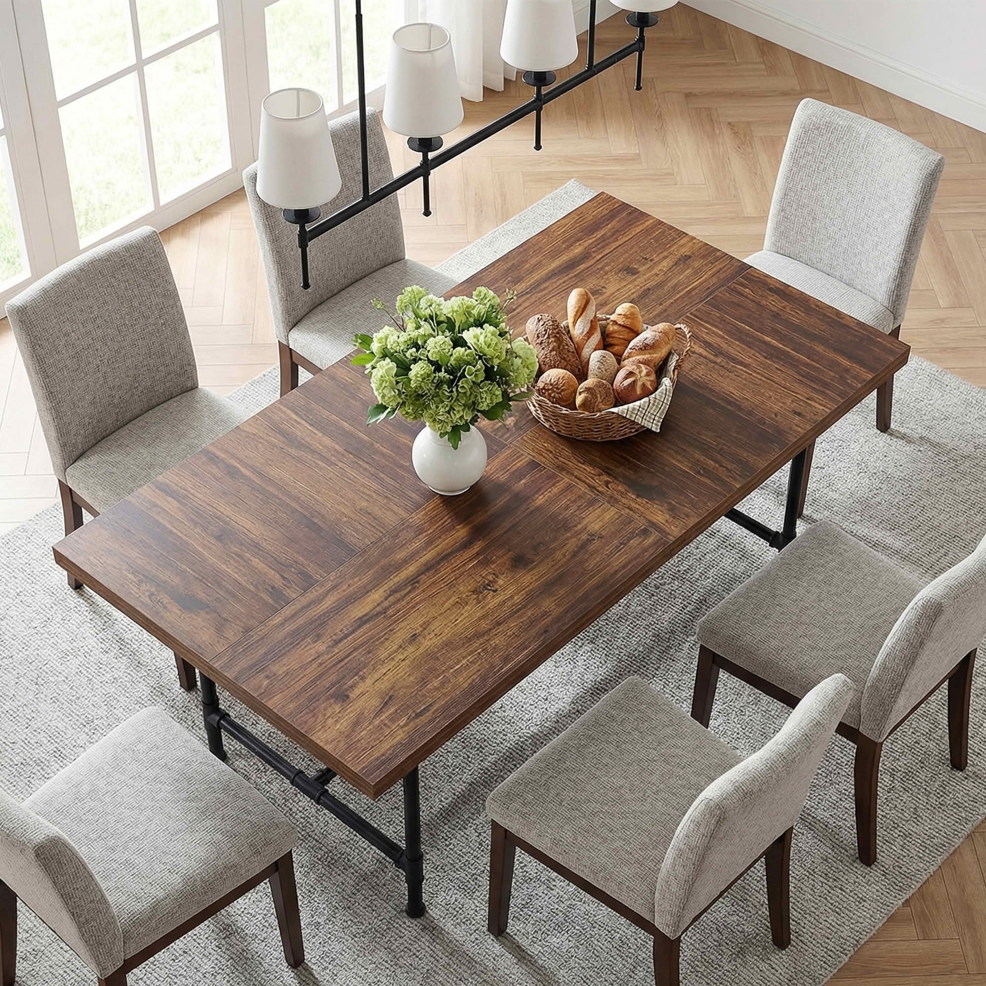 MAYEERTY 71" Industrial Rustic Dining Table, 6-8 Seater Thick MDF Top & Black Metal Frame Multiuse Kitchen Conference Table