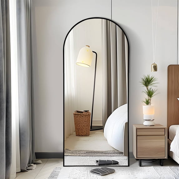 MAYEERTY 71 "x31" Arched Full-length Mirror, Aluminum Alloy Floor Mirror with Bracket, Black