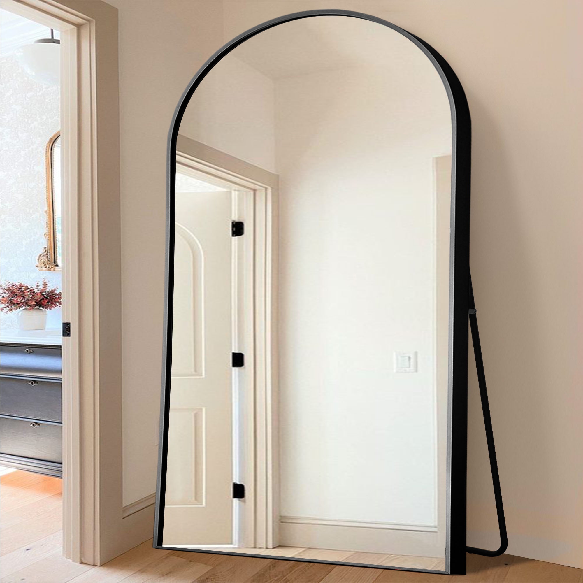 MAYEERTY 71"x32" Arch Full Length Mirror Aluminum Alloy Framed Floor Mirror, Black