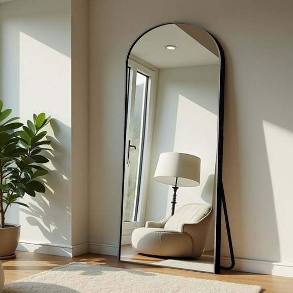 MAYEERTY 71"x32" Arch Full Length Mirror Aluminum Alloy Framed Floor Standing Mirror, Black