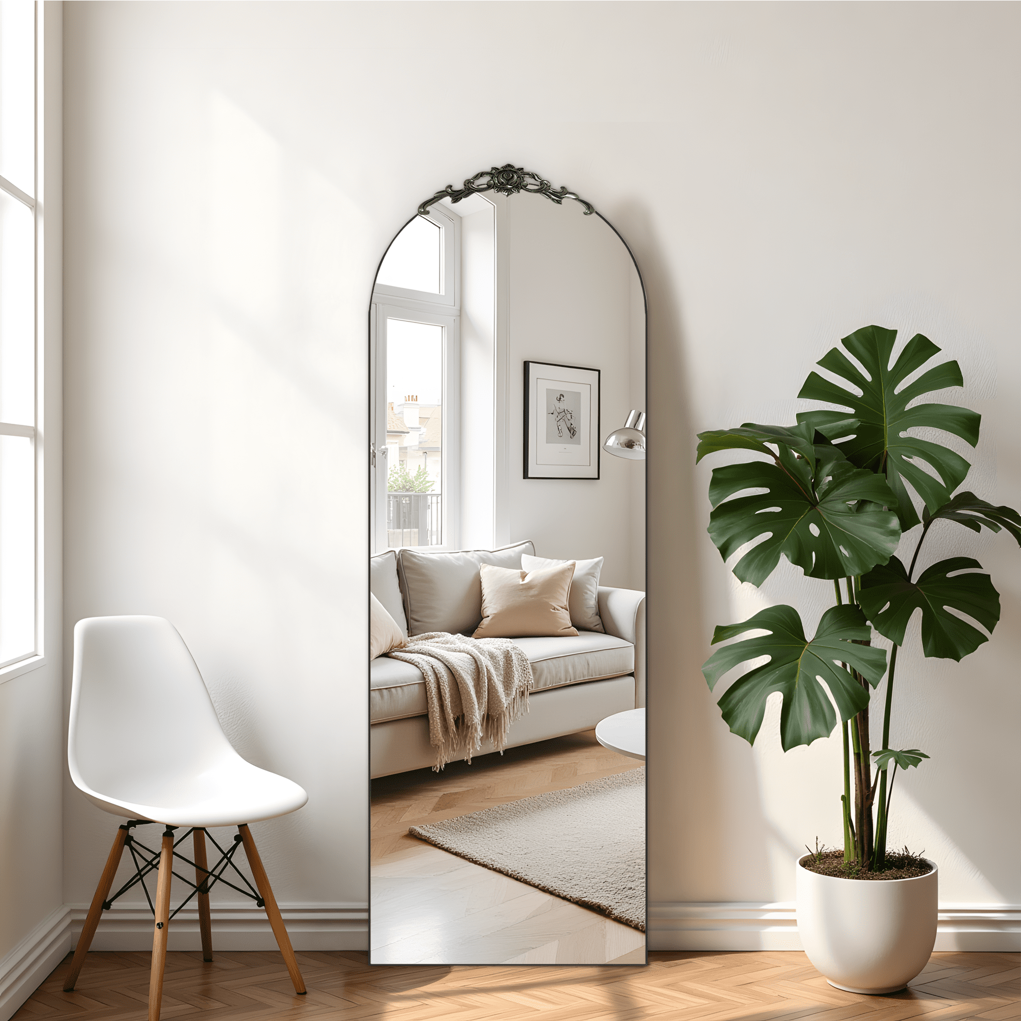 MAYEERTY 64in Arched Full Length Mirror Standing Floor Mirror Full Body Mirror with Bracket, Aluminum Alloy, Gold