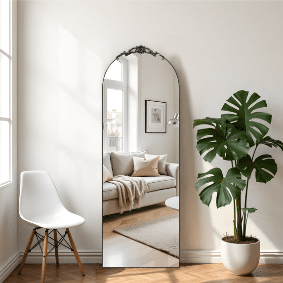 Dovelina 64in Arched Full Length Mirror Standing Floor Mirror Full Body Mirror with Bracket, Aluminum Alloy, Gold