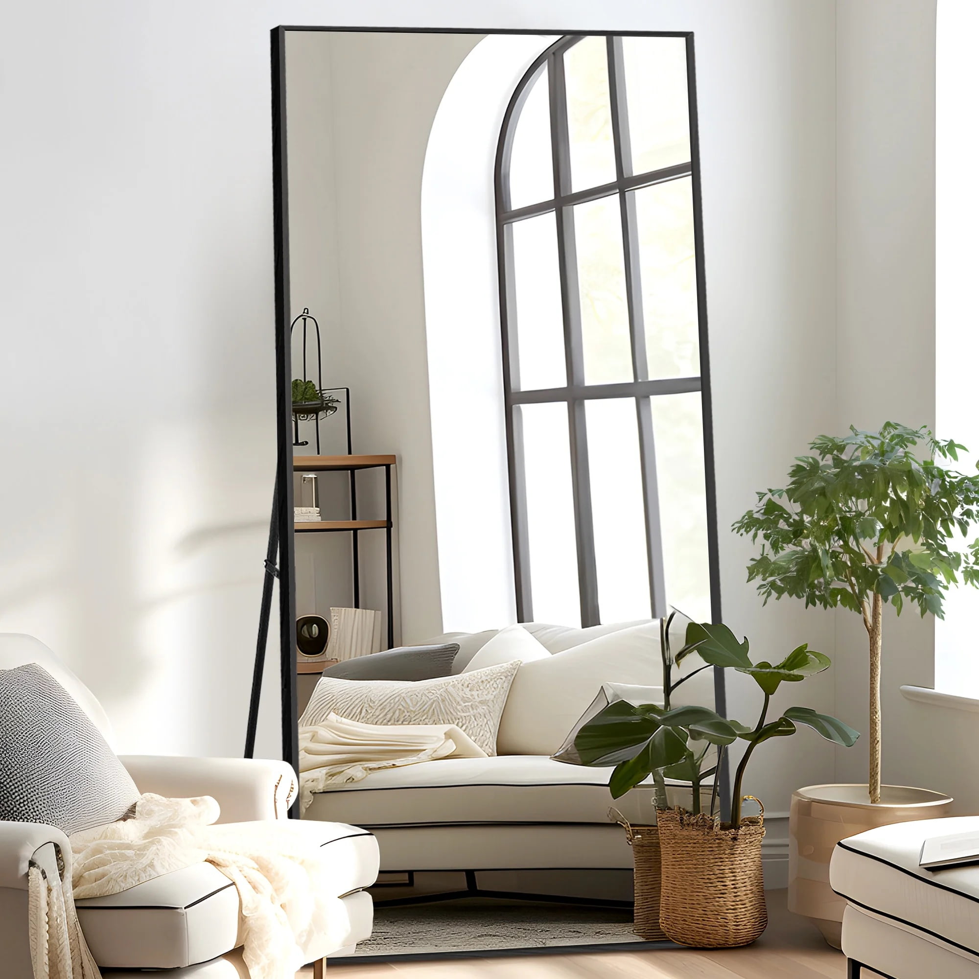MAYEERTY 71"x32" Rectangle Oversized Full Length Mirror Floor Mirror with Bracket, Aluminium Alloy Framed, Black