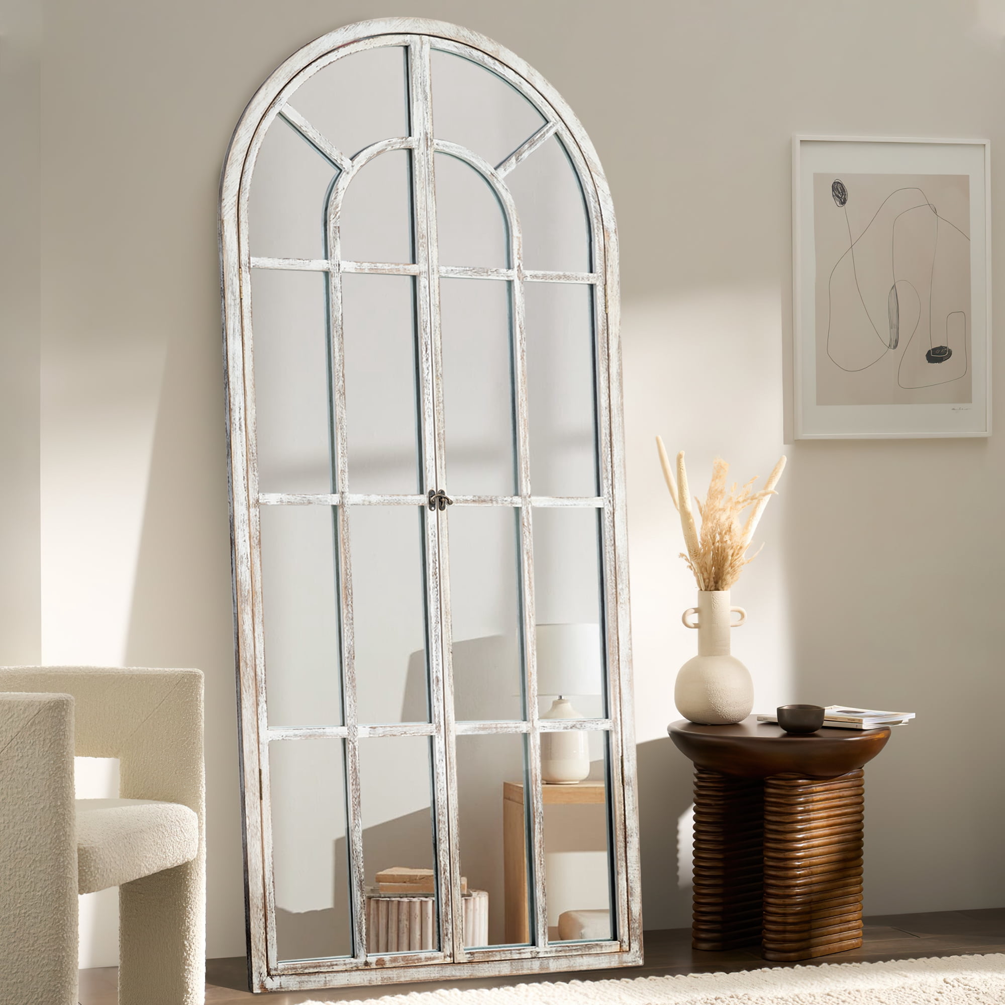MAYEERTY 71"x32" White Arched Wall Mirror Full Lengthr with Hanging Mirror for Bedroom or Living Room