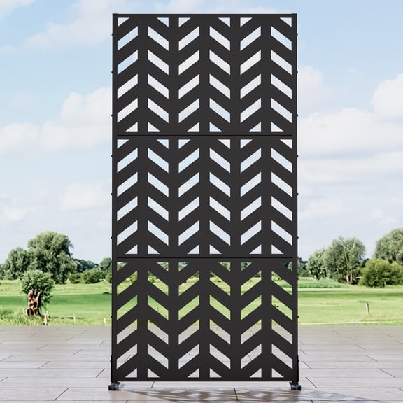 MAYEERTY 72×35" Outdoor Black Metal Privacy Panel Screen for Backyard & Garden, Fishbone Pattern