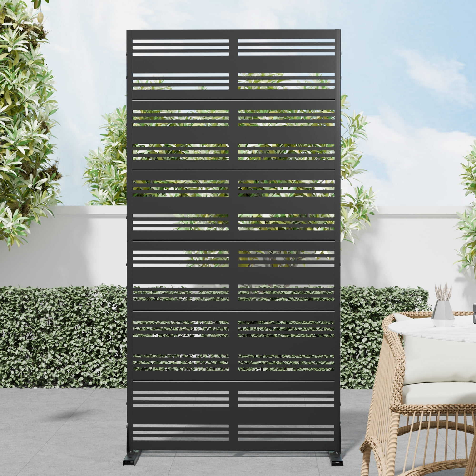 MAYEERTY 72×35" Outdoor Black Metal Privacy Panel Screen for Backyard & Garden, Wide-narrow Louvered Pattern