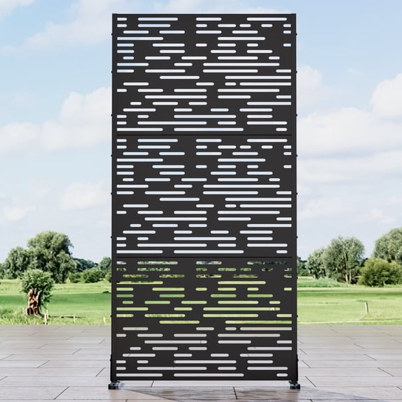 MAYEERTY 72*35" Outdoor Black Metal Privacy Panel Screen for Patio, Light - Shadow Pattern