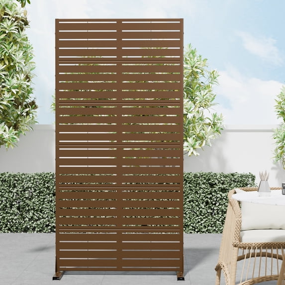 MAYEERTY 72×35" Outdoor Brown Metal Privacy Panel Screen for Backyard & Garden, Louvered Pattern