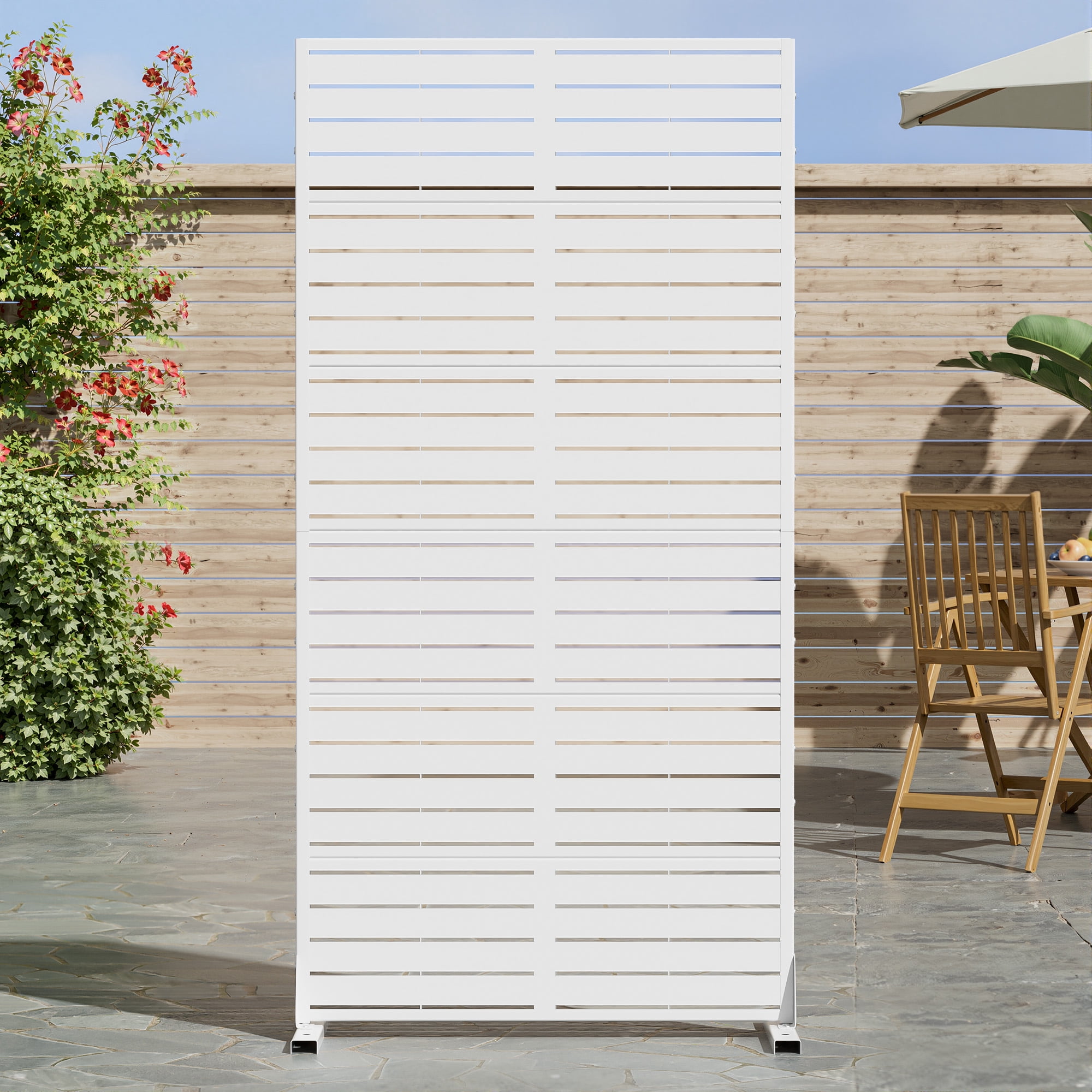 MAYEERTY 72×35" Outdoor White Metal Privacy Panel Screen for Backyard & Garden, Louvered Pattern