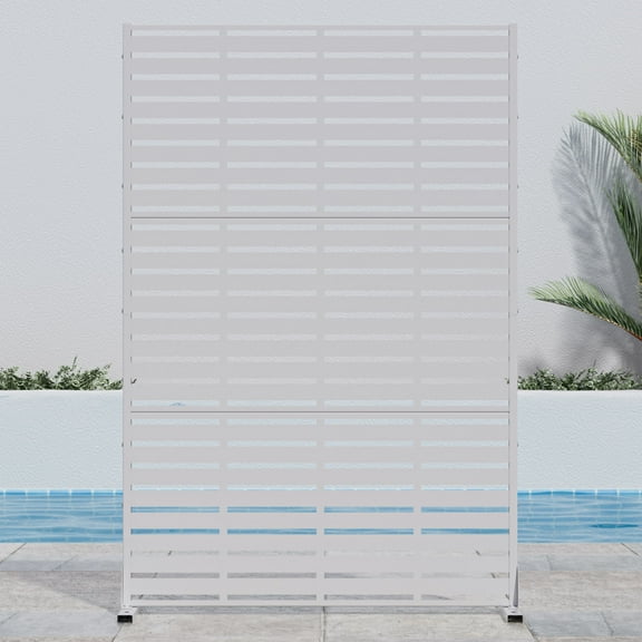 MAYEERTY 72*47" Outdoor White Metal Freestanding Panel Screen, Wide Folding Louvered Pattern