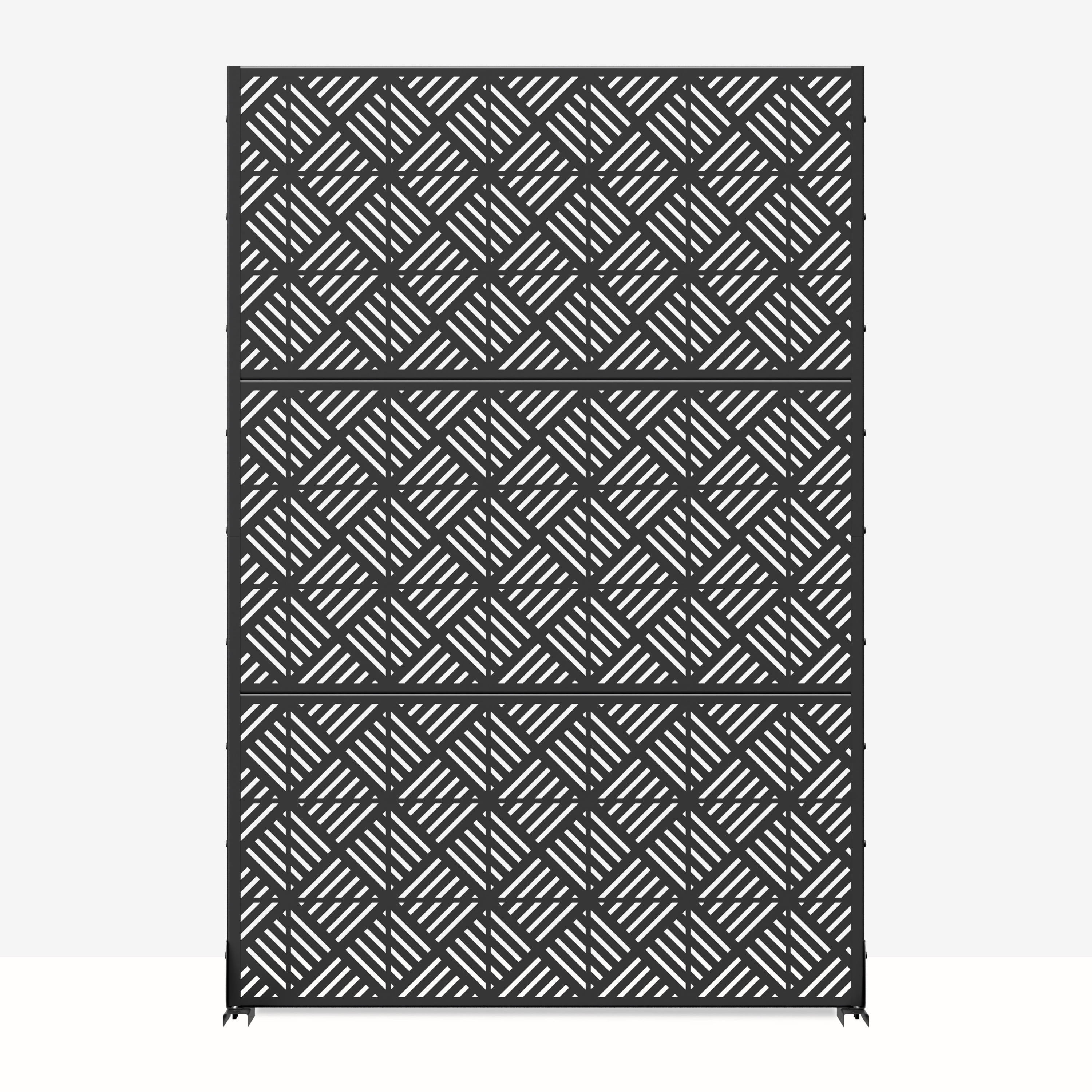 MAYEERTY 72*47" Outdoor Black Metal Freestanding Panel Screen for Patio, Diamond Woven Pattern