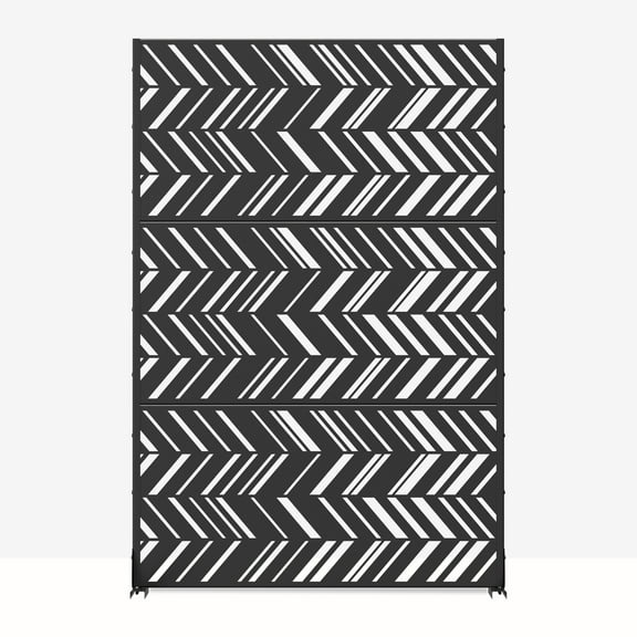 MAYEERTY 72*47" Outdoor Black Metal Freestanding Privacy Panel Screen for Patio, Diagonal Stripe Pattern