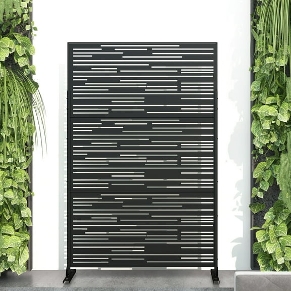 MAYEERTY 72*47" Outdoor Black Metal Privacy Panel Screen for Patio, Light - Shadow Pattern
