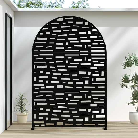 MAYEERTY 72*47" Outdoor Arched Metal Freestanding Panel Screen for Patio, Wide Street Pattern, Black