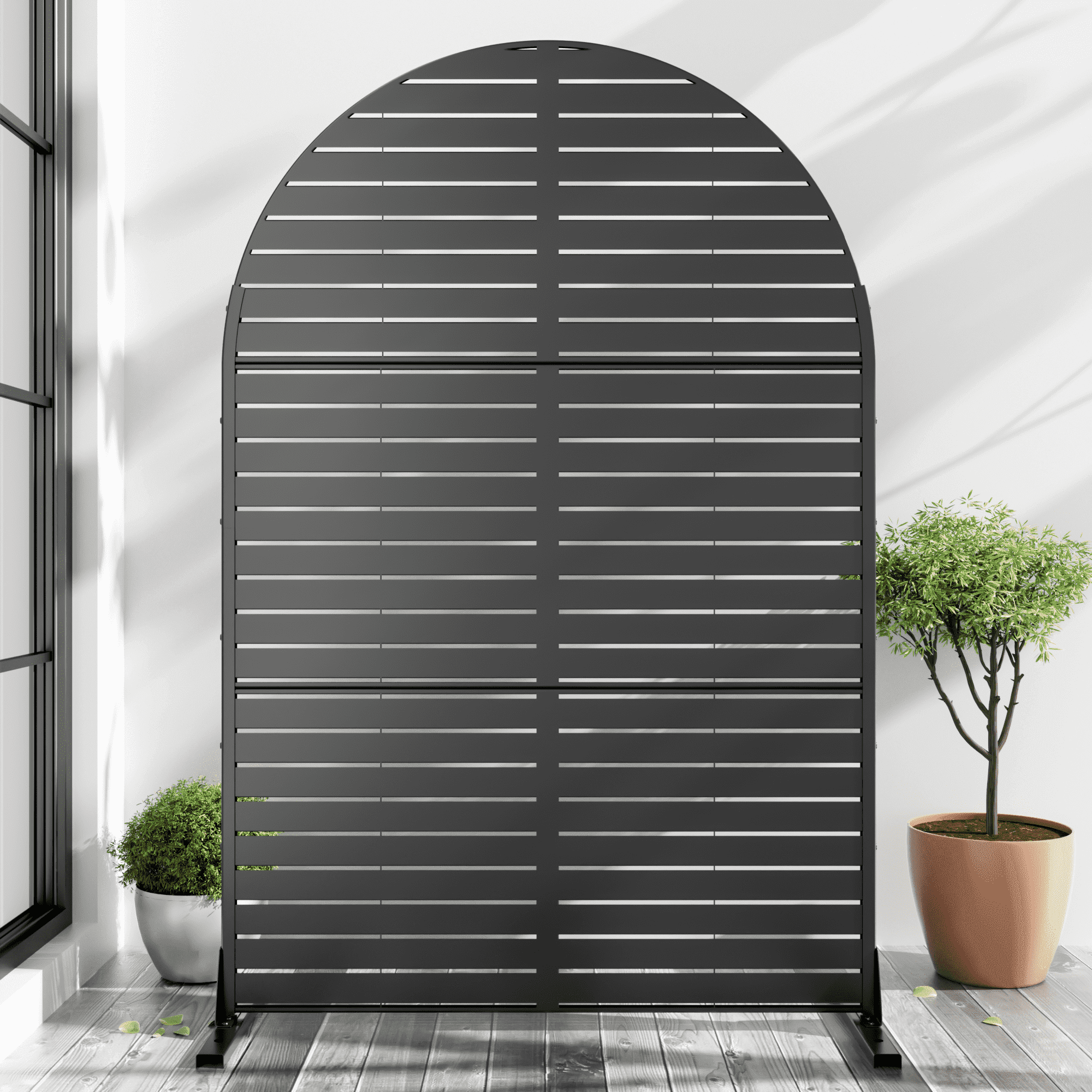 MAYEERTY 72*47" Outdoor Black Arched Metal Privacy Panel Screen for Patio, Classic Louvered