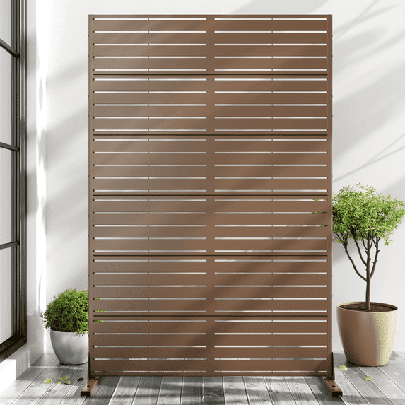 MAYEERTY 72*47" Outdoor Brown Metal Privacy Panel Screen for Patio, Classic Louvered