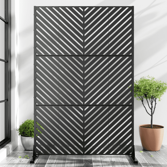 MAYEERTY 72*47" Outdoor Black Metal Privacy Panel Screen for Patio, Parallel Line Pattern