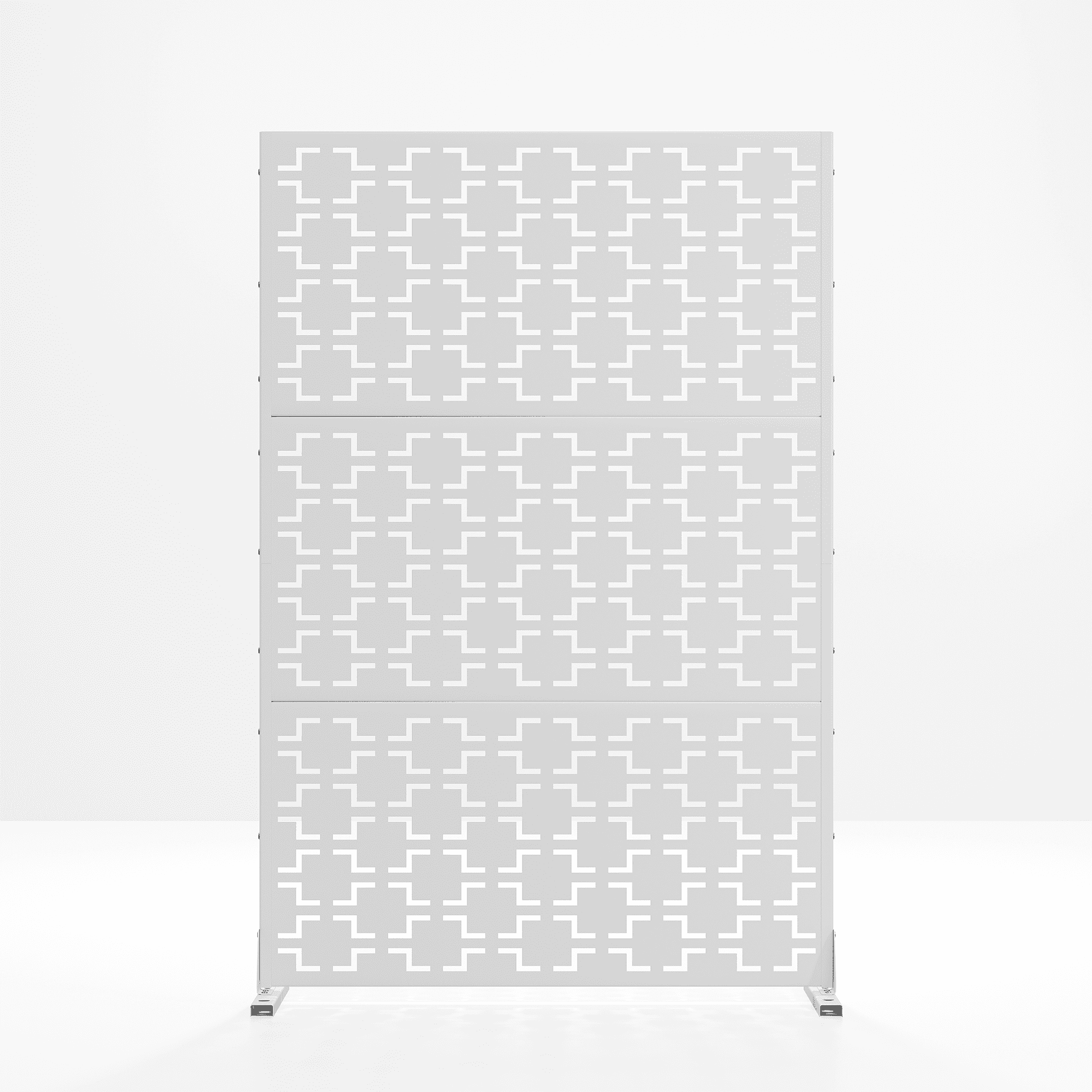 MAYEERTY 72*47" Outdoor White Metal Freestanding Sheet Privacy Panel Screen, Meander Geometric Pattern