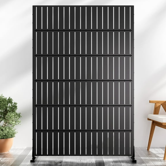 MAYEERTY 72*47" Outdoor Vertical Fence Metal Freestanding Panel Screen for Patio, Black