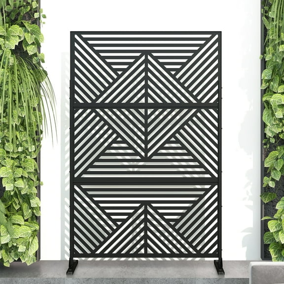 MAYEERTY 72*47" Outdoor Black Metal Privacy Panel Screen for Patio, Mountain Pattern