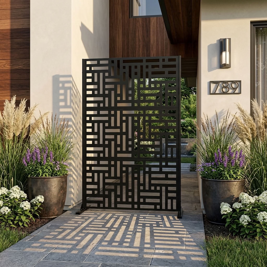 MAYEERTY 72"×47" Metal Outdoor Privacy Screen, Decorative Privacy Fence, Windproof Privacy Panel for Patio, Balcony, Garden, Black
