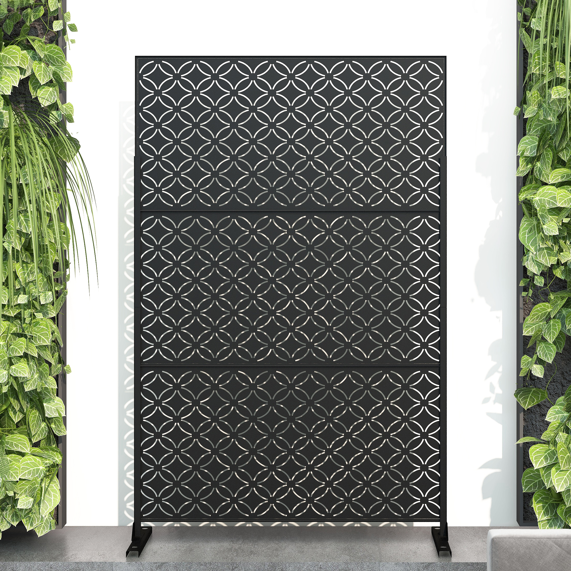 MAYEERTY 72×47" Outdoor Black Metal Privacy Panel Screen for Backyard & Garden, Coin Pattern
