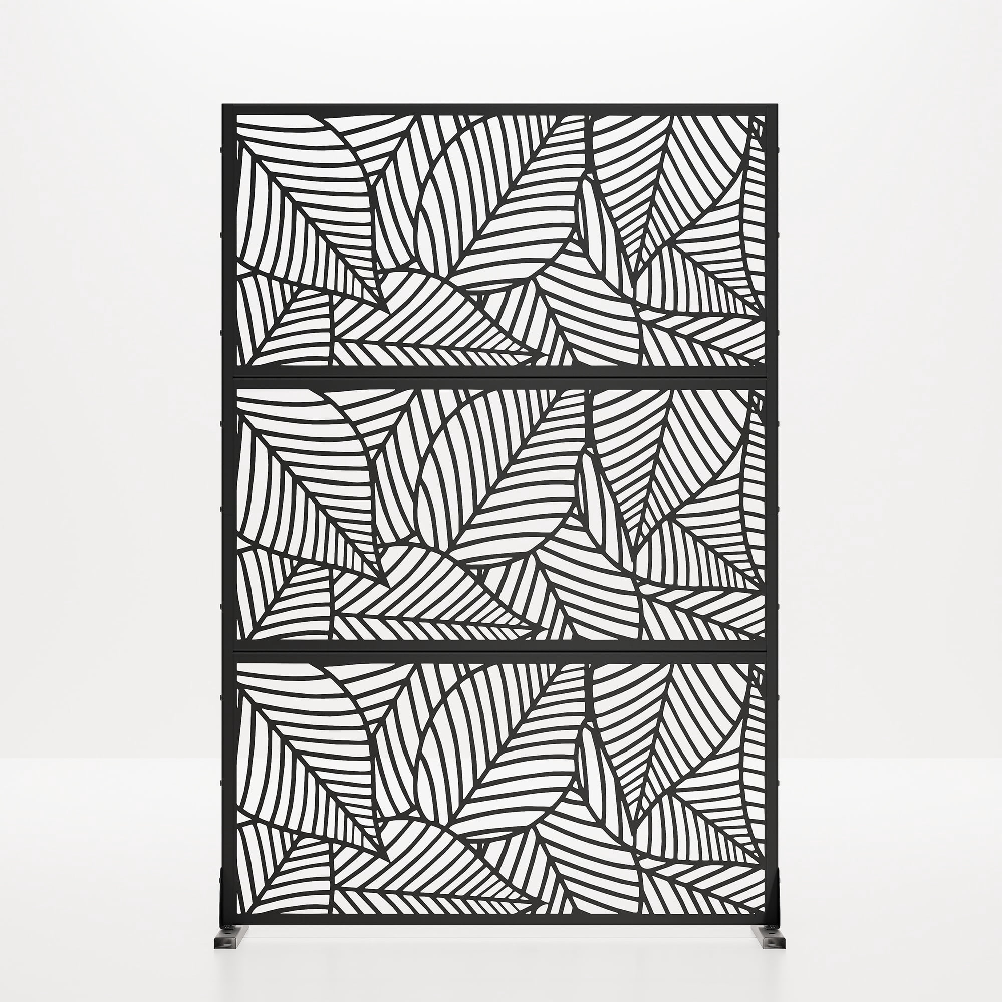 MAYEERTY 72×47" Outdoor Black Metal Privacy Panel Screen for Backyard & Garden, Leaf Pattern