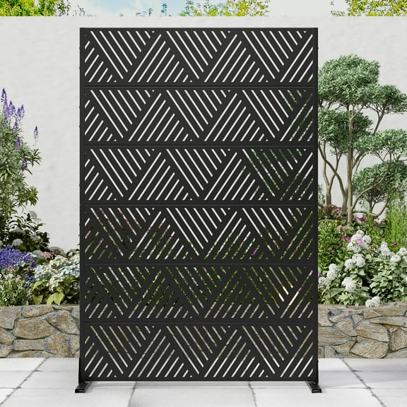 MAYEERTY 72×47" Outdoor Black Metal Privacy Panel Screen for Backyard & Garden, Triangular Diamond Pattern