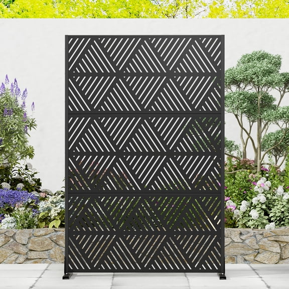 MAYEERTY 72×47" Outdoor Black Metal Privacy Panel Screen for Backyard & Garden, Triangular Diamond Pattern