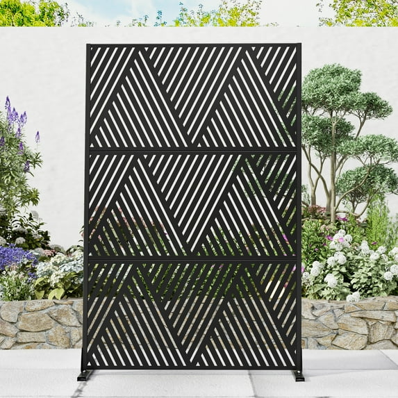 MAYEERTY 72×47" Outdoor Black Metal Privacy Panel Screen for Backyard & Garden, Triangular V-Shaped Pattern