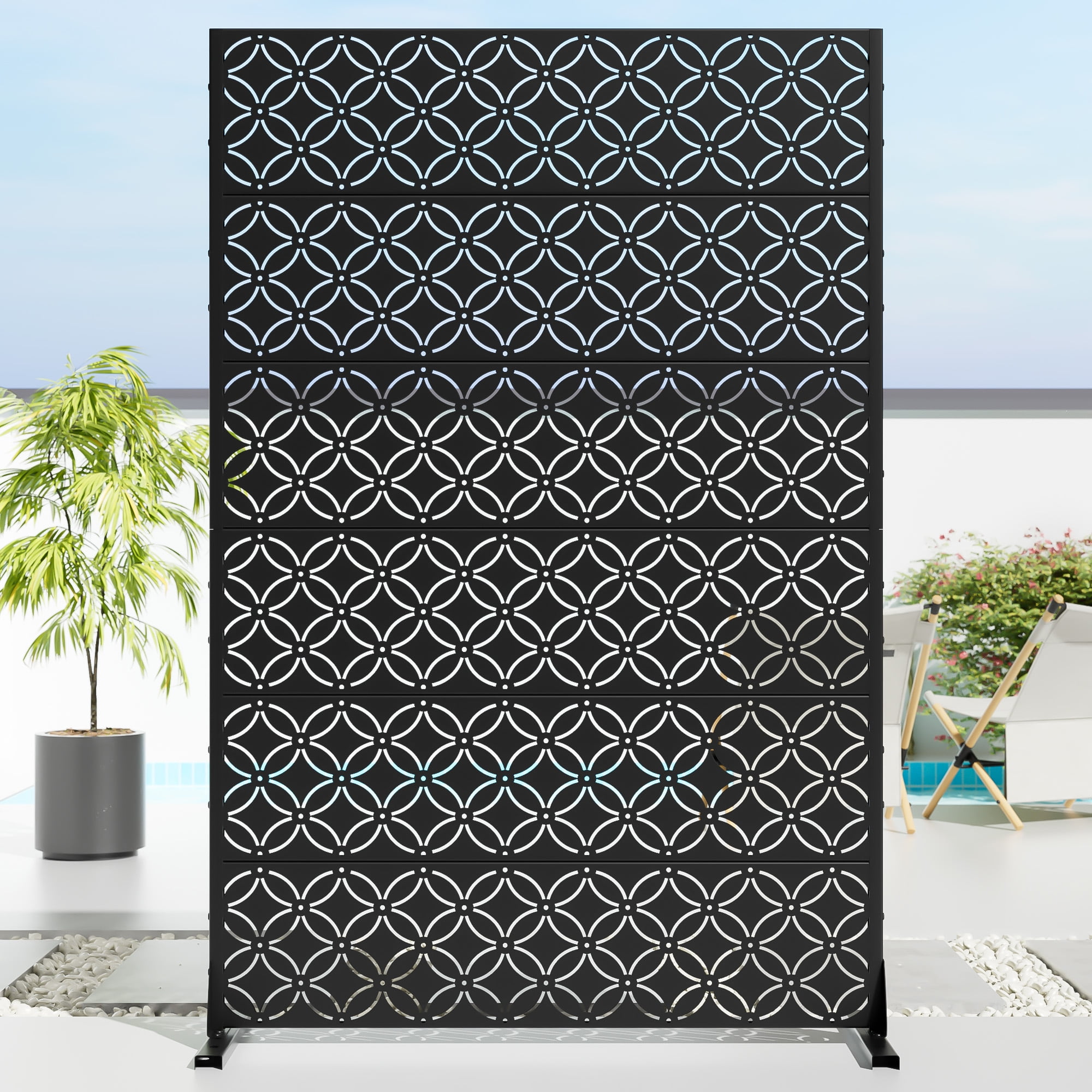 MAYEERTY 72*47" Outdoor Black Metal Privacy Panel Screen for Patio, Coin Pattern