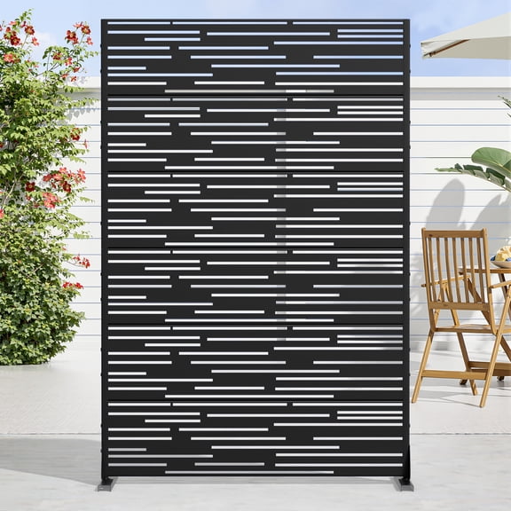 MAYEERTY 72*47" Outdoor Black Metal Privacy Panel Screen for Patio, Light - Shadow Pattern