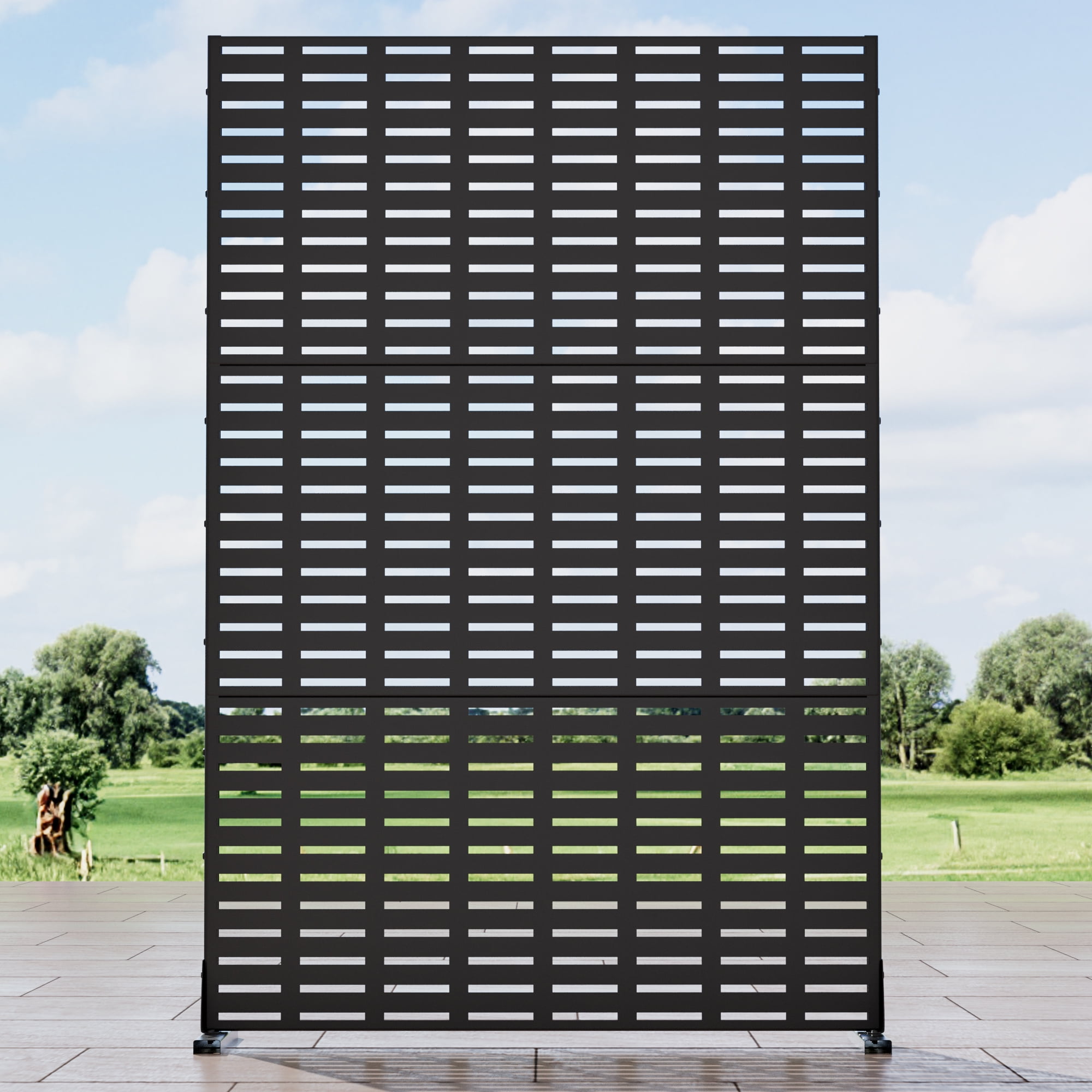 MAYEERTY 72*47" Outdoor Black Metal Privacy Panel Screen for Patio, Rect Grid Pattern