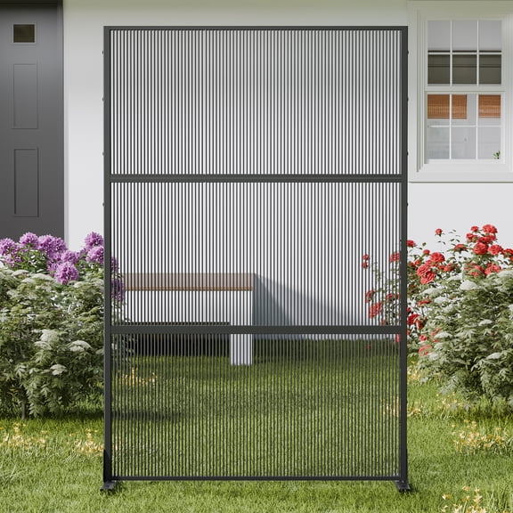 MAYEERTY 72×47" Outdoor Black Rattan Privacy Panel Screen for Backyard & Garden, Horizontal Striped Pattern