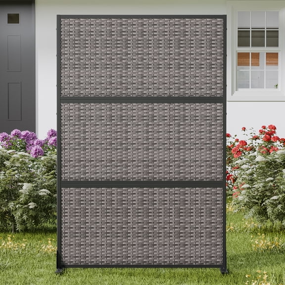 MAYEERTY 72×47" Outdoor Black Rattan Privacy Panel Screen for Backyard & Garden, Wicker Weave Pattern