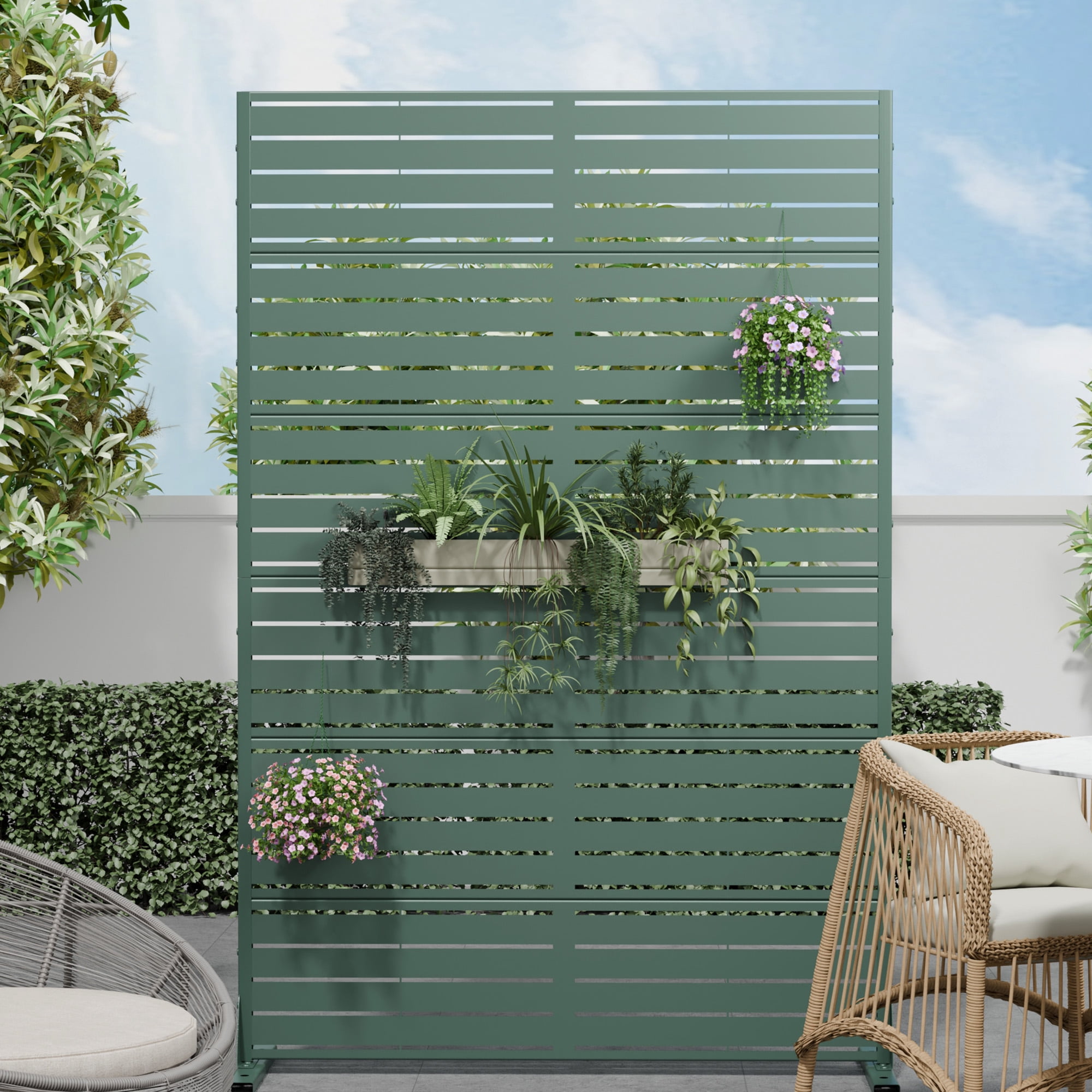MAYEERTY 72×47" Outdoor Dark Green Metal Privacy Panel Screen for Backyard & Garden, Louvered Pattern