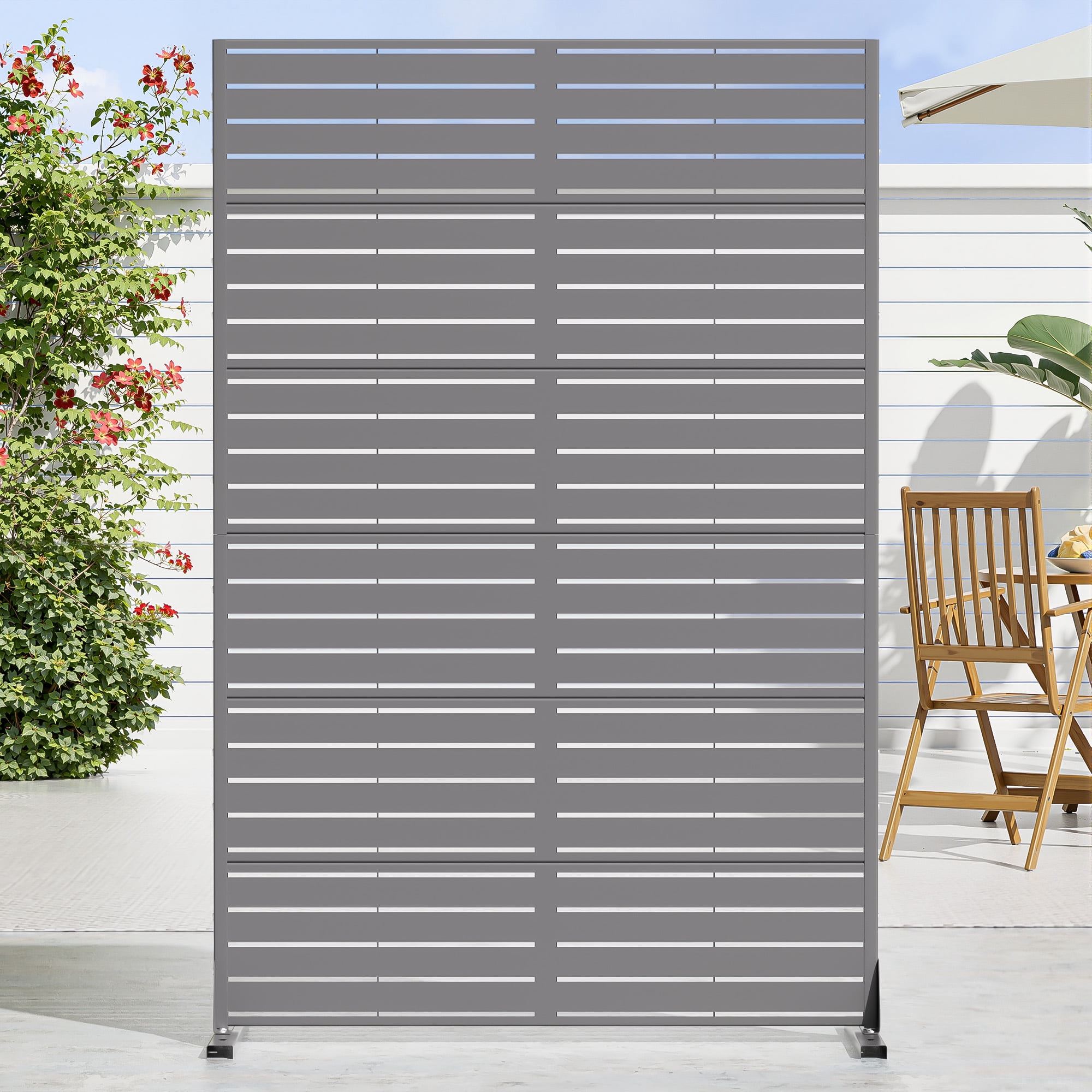 MAYEERTY 72×47" Outdoor Gray Metal Privacy Panel Screen for Backyard & Garden, Louvered Pattern