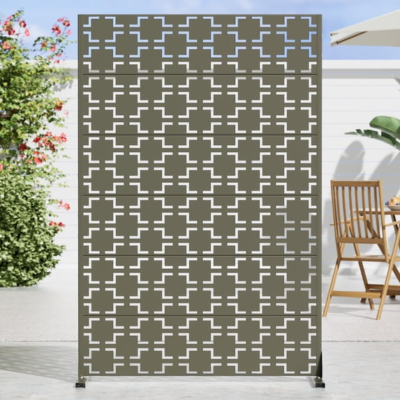 MAYEERTY 72×47" Outdoor Gray Olive Metal Privacy Panel Screen for Backyard & Garden, Geometric Square Pattern